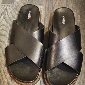 Sonoma Black Cross-Strap Slide Sandals